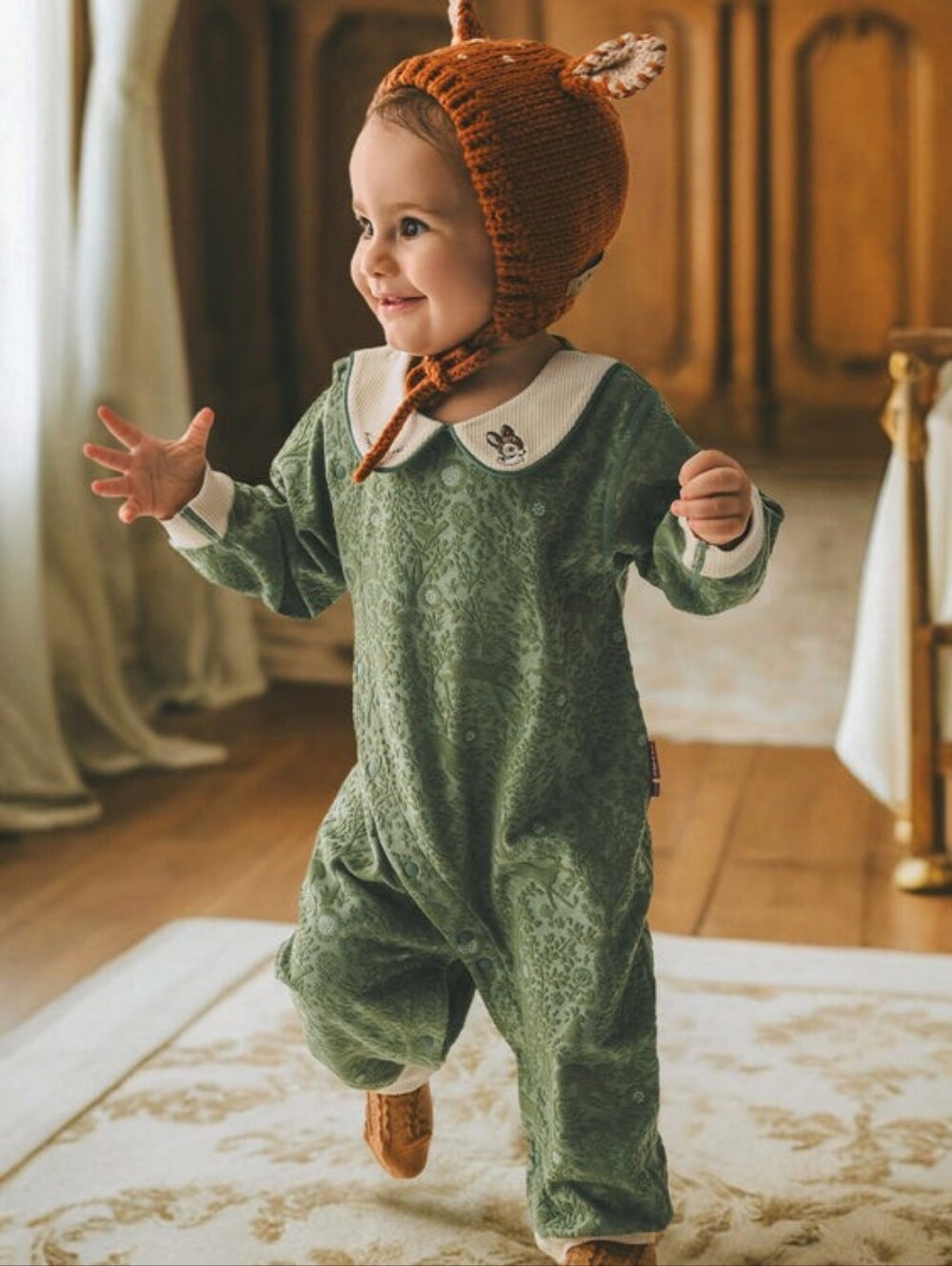 Soft Green Baby One-Piece Bodysuit with Contrast Collar